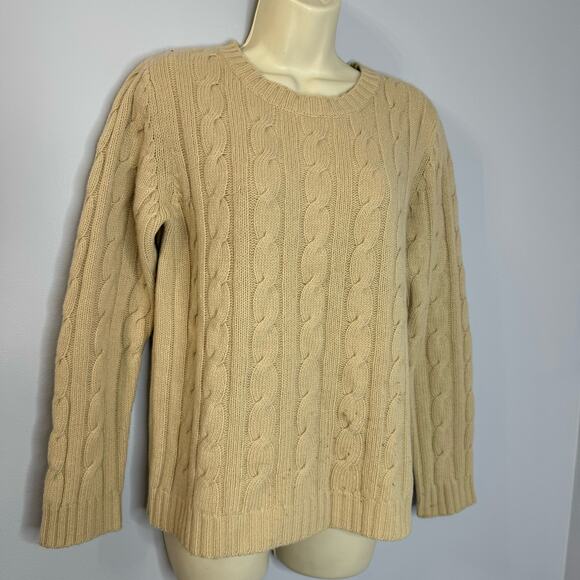Sutton Studio Cable Knit Sweater Crew Neck Wool Nylon Cream Tan  M - Picture 4 of 10